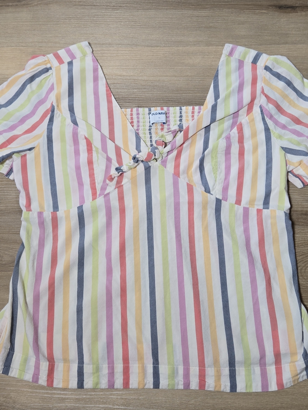 Old Navy Pastel Multi-Stripe V-Neck Tie-Front Blouse